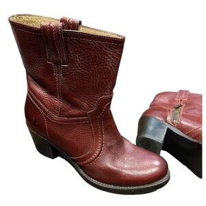 Frye womens Size 6.5 B cognac leather Jane Trapunto heeled pull on booties